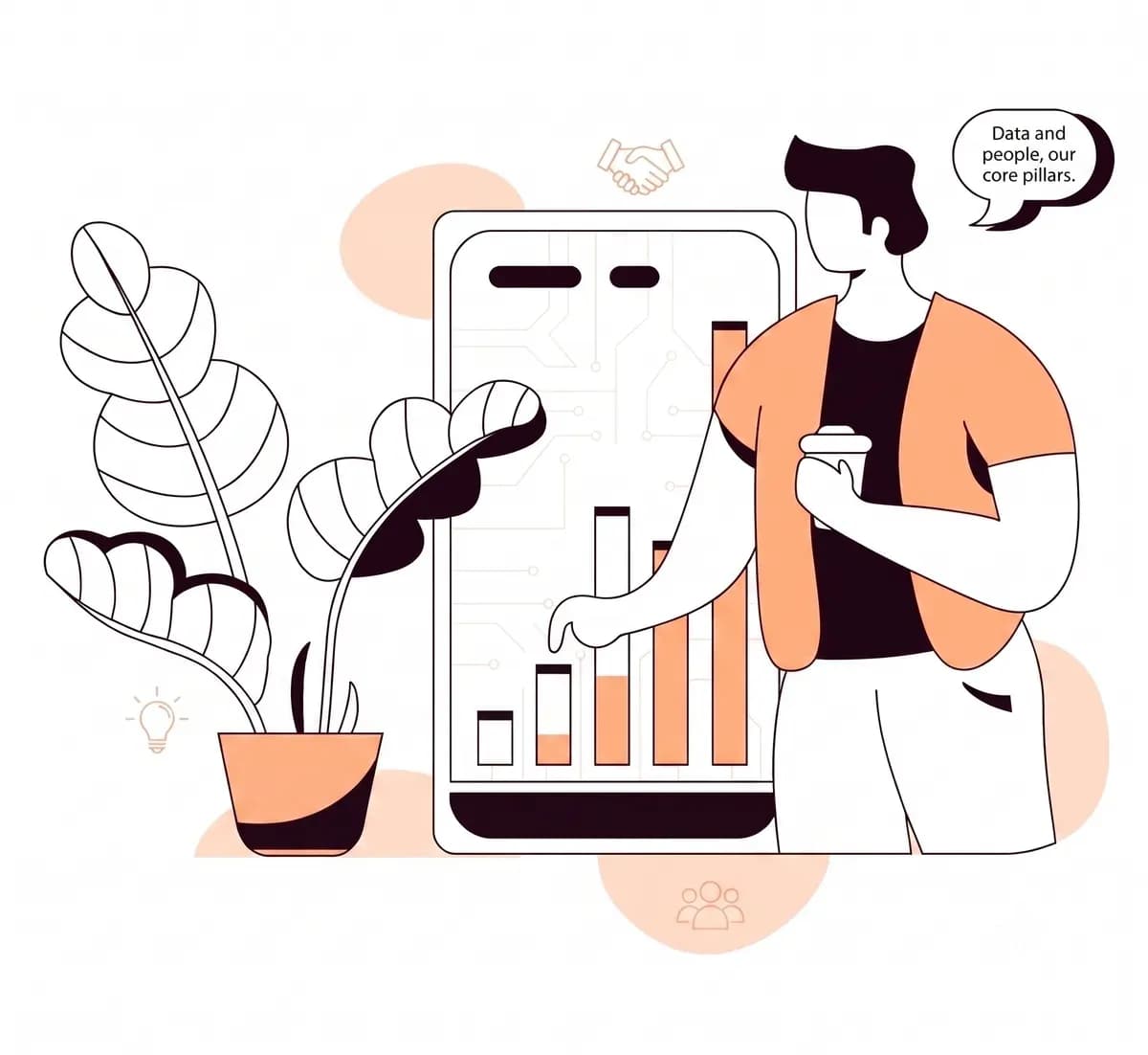 Illustration of an advisor reviewing data on a phone, representing Capmob's data-and-people approach